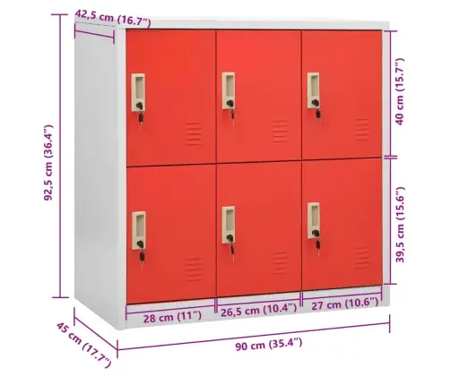 Ģērbtuves Skapis, 90X45X92,5 Cm, Tērauds, Gaiši Pelēks, Sarkans Vidaxl