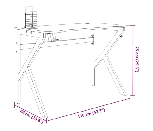 Datorspēļu Galds, K-Formas Kājas, Melns, 110X60X75 Cm Vidaxl