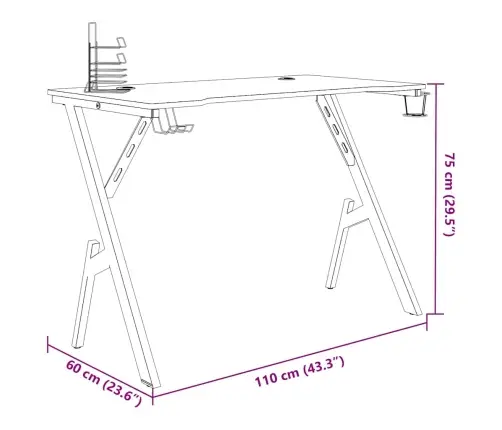 Mänguri Arvutilaud Y-Jalgadega, Must, 110X60X75 Cm