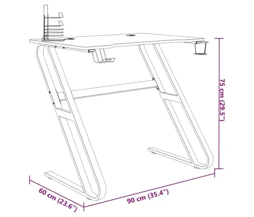 Datorspēļu Galds, Zz-Formas Kājas, Melns, 90X60X75 Cm Vidaxl