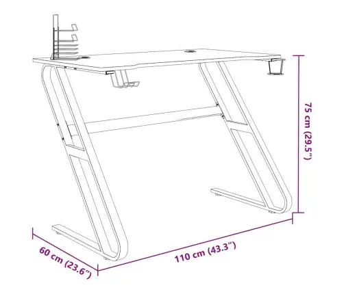 Datorspēļu Galds, Zz-Formas Kājas, Melns, 110X60X75 Cm Vidaxl