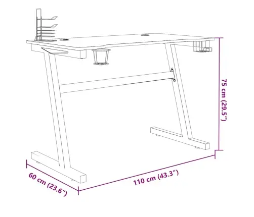 Mänguri Arvutilaud Z-Jalgadega, Must, 110X60X75 Cm