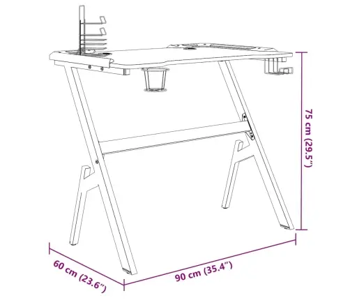 Datorspēļu Galds Ar Led, Y-Formas Kājas, Melns, 90X60X75 Cm Vidaxl