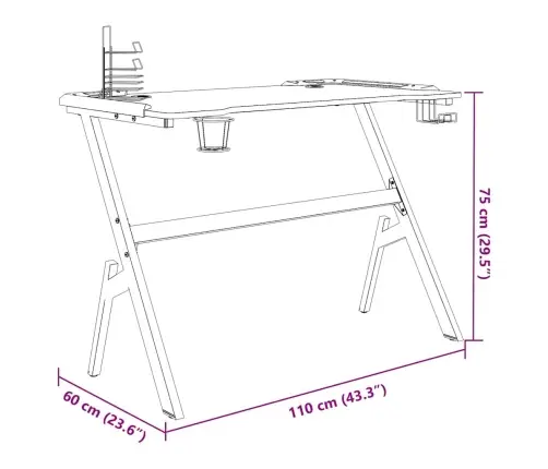 Žaidimų Stalas Su Led Ir Y Kojelėmis, Juodas, 110X60X75Cm