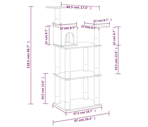 Kaķu Māja Ar Sizala Stabiem Nagu Asināšanai, 118,5Cm Krēmkrāsas Vidaxl