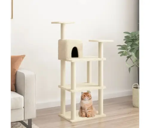 Kaķu Māja Ar Sizala Stabiem Nagu Asināšanai, 118,5Cm Krēmkrāsas Vidaxl