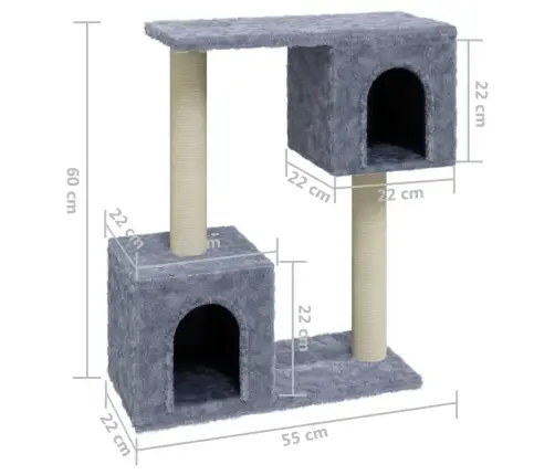 Kaķu Māja Ar Sizala Stabiem Nagu Asināšanai, 60 Cm, Pelēka Vidaxl