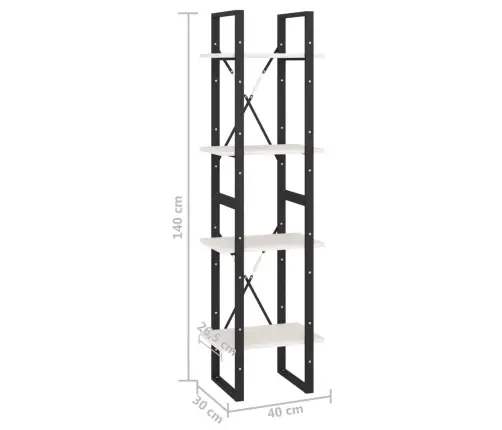 4-Līmeņu Grāmatu Plaukts, Balts, 40X30X140 Cm, Priedes Koks Vidaxl