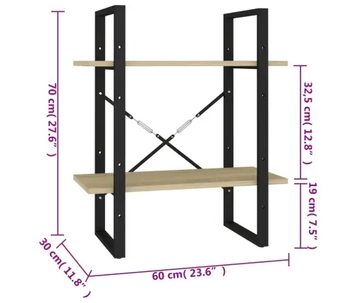 2-Līmeņu Grāmatu Plaukts, Ozolkoka 60X30X70Cm Inženierijas Koks Vidaxl