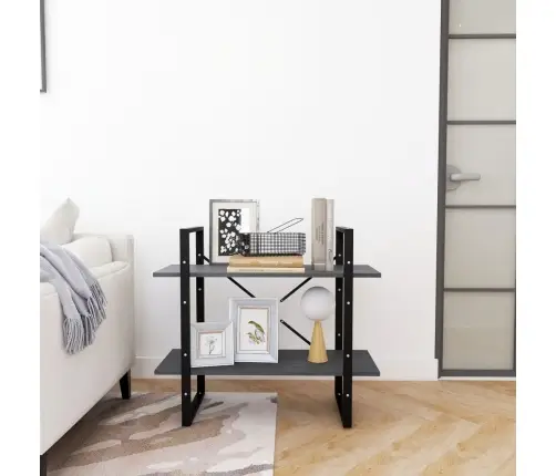 Spintelė Knygoms, 2 Lentynos, Pilka, 80X30X70cm Pušies Masyvas