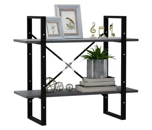 Spintelė Knygoms, 2 Lentynos, Pilka, 80X30X70cm Pušies Masyvas