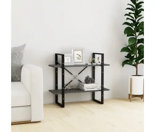 Spintelė Knygoms, 2 Lentynos, Pilka, 80X30X70cm Pušies Masyvas