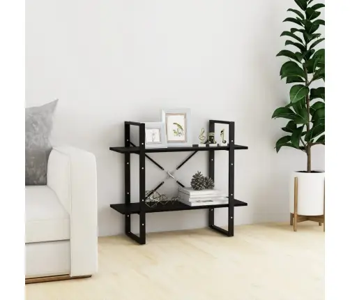 Spintelė Knygoms, 2 Lentynos, Juoda, 80X30X70cm Pušies Masyvas