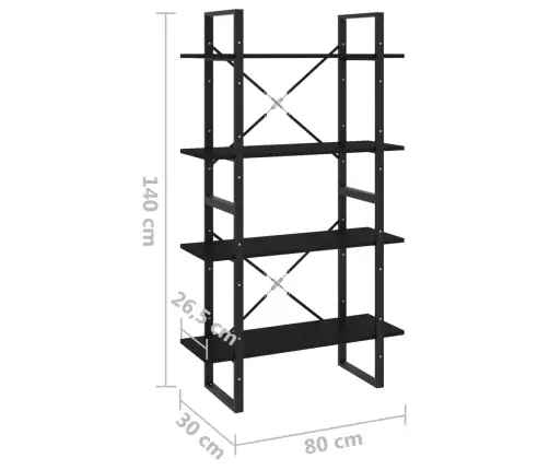 4-Līmeņu Grāmatu Plaukts, Melns, 80X30X140Cm, Inženierijas Koks Vidaxl 4-Līmeņu Grāmatu Plaukts, Melns, 80X30X140Cm, Inženierijas Koks Vidaxl