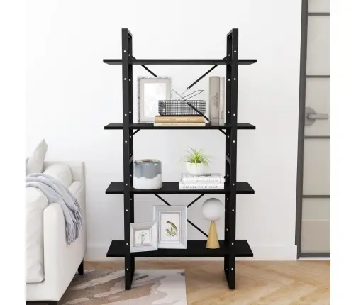 4-Līmeņu Grāmatu Plaukts, Melns, 80X30X140Cm, Priedes Masīvkoks Vidaxl