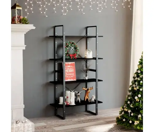 4-Līmeņu Grāmatu Plaukts, Melns, 80X30X140Cm, Priedes Masīvkoks Vidaxl