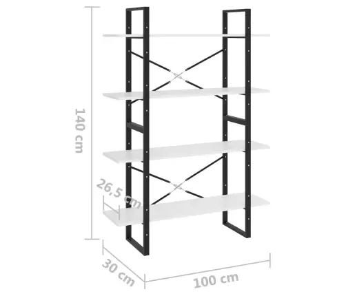 4-Līmeņu Grāmatu Plaukts, Balts, 100X30X140Cm Inženierijas Koks Vidaxl