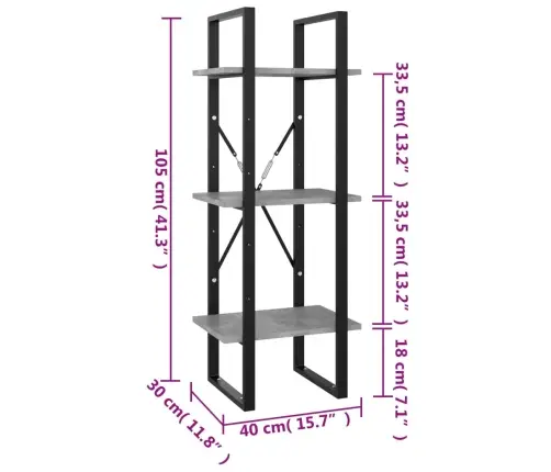 3Korruseline Raamaturiiul, Hall, 40X30X105 cm Puitlaastplaat