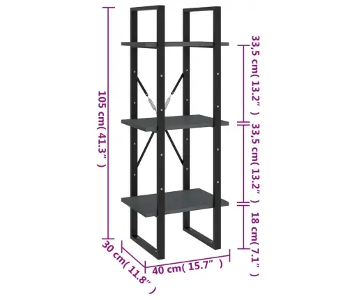 3-Korruseline Raamaturiiul, 40 X 30 X 105 cm Hall, Männipuit