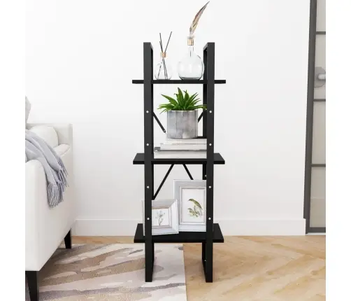 3-Līmeņu Grāmatu Plaukts, Melns, 40X30X105 Cm, Priedes Koks Vidaxl