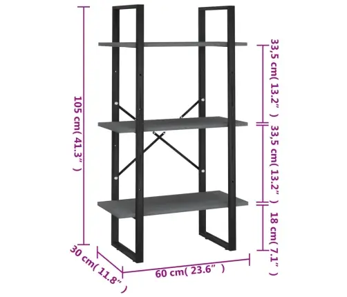 Plaukts, Pelēks, 60X30X105 Cm, Priedes Masīvkoks Vidaxl
