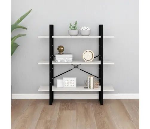 3-Korruseline Raamaturiiul, 100 X 30 X 105 cm Valge, Männipuit