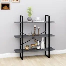 3-Līmeņu Grāmatu Plaukts, Pelēks, 100X30X105 Cm, Priedes Koks Vidaxl