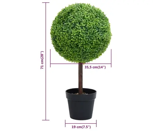 Mākslīgais Buksis Ar Podiņu, Apaļš, Zaļš, 71 Cm Vidaxl