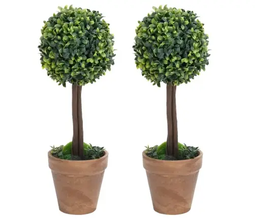 Dirbtiniai Buksmedžiai Vazonuose, 2Vnt., Žali, 41Cm