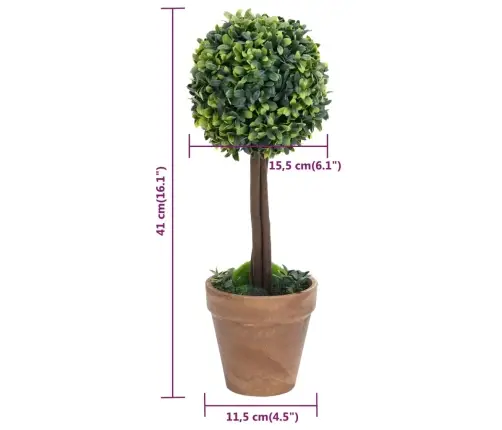 Dirbtiniai Buksmedžiai Vazonuose, 2Vnt., Žali, 41Cm