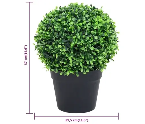 Mākslīgi Apaļie Bukši Podos, 2 Gab., Zaļi, 37 Cm Vidaxl