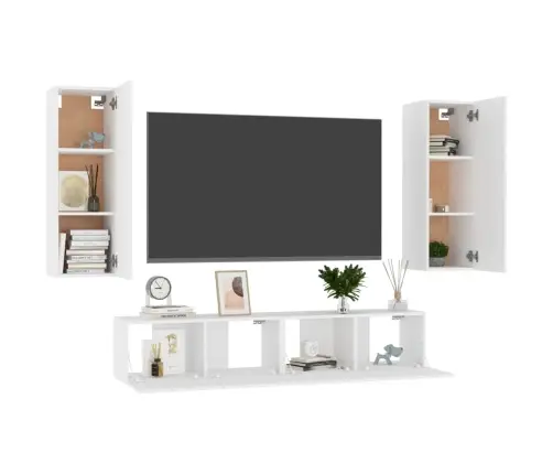 Televizoriaus Spintelių Komplektas, 4 Dalių, Baltas, Mediena