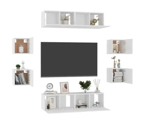 8-Osaline Telerikappide Komplekt, Valge, Puitlaastplaat