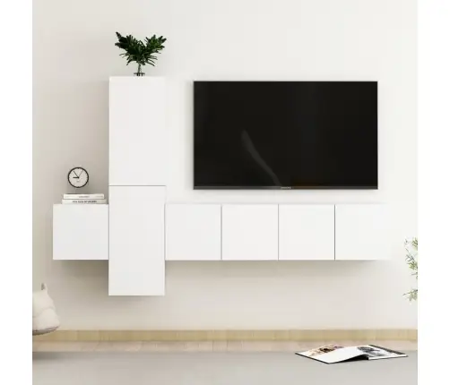 5-Daļīgs Tv Plauktu Komplekts, Balts, Inženierijas Koks Vidaxl 5-Daļīgs Tv Plauktu Komplekts, Balts, Inženierijas Koks Vidaxl