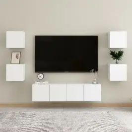 Televizoriaus Spintelių Komplektas, 6 Dalių, Baltas, Mediena