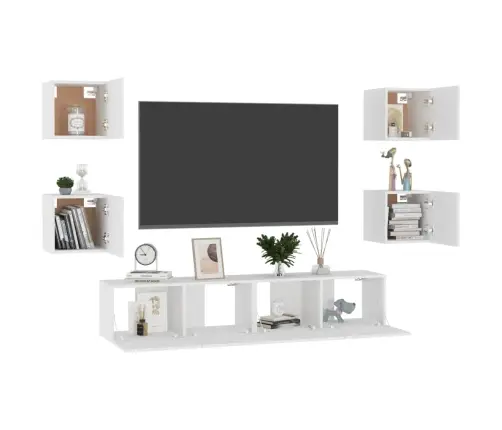 Televizoriaus Spintelių Komplektas, 6 Dalių, Baltas, Mediena