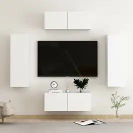 4-Daļīgs Tv Skapīšu Komplekts, Balts, Inženierijas Koks Vidaxl 4-Daļīgs Tv Skapīšu Komplekts, Balts, Inženierijas Koks Vidaxl