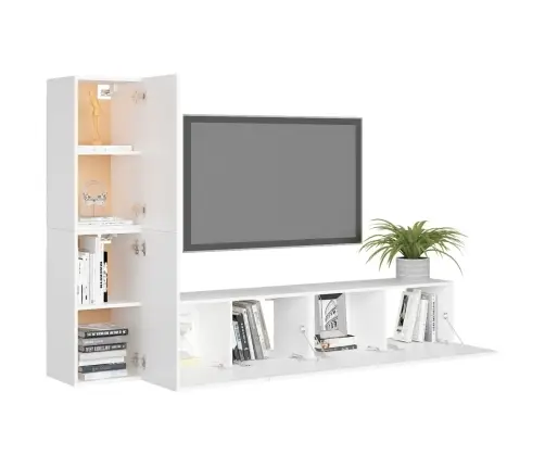Televizoriaus Spintelių Komplektas, 4 Dalių, Baltas, Mediena
