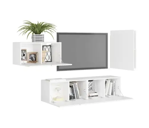 Televizoriaus Spintelių Komplektas, 4 Dalių, Baltas, Mediena