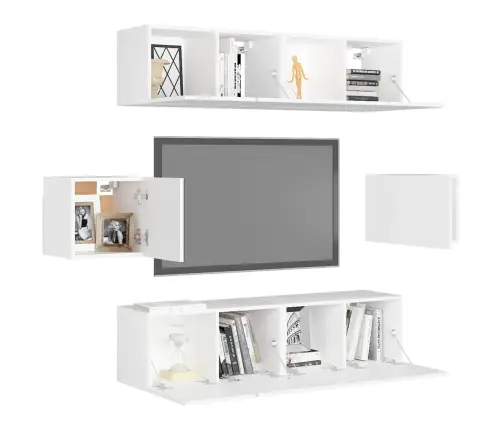 Televizoriaus Spintelių Komplektas, 6 Dalių, Baltas, Mediena