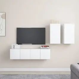 Televizoriaus Spintelių Komplektas, 4 Dalių, Baltas, Mediena