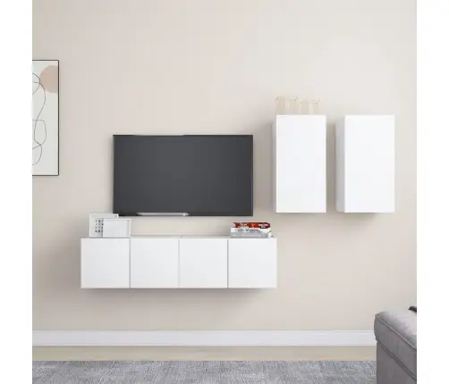 Televizoriaus Spintelių Komplektas, 4 Dalių, Baltas, Mediena