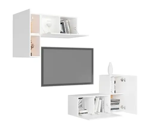 4-Osaline Telerikappide Komplekt, Valge, Tehispuit