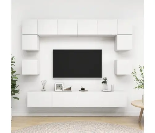 Televizoriaus Spintelių Komplektas, 8 Dalių, Baltas, Mediena Televizoriaus Spintelių Komplektas, 8 Dalių, Baltas, Mediena