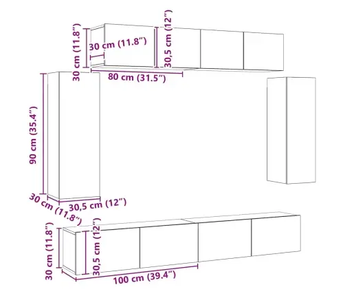 6-Osaline Telerikappide Komplekt, Valge, Tehispuit