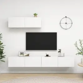 Televizoriaus Spintelės, 3Vnt., Baltos, Apdirbta Mediena