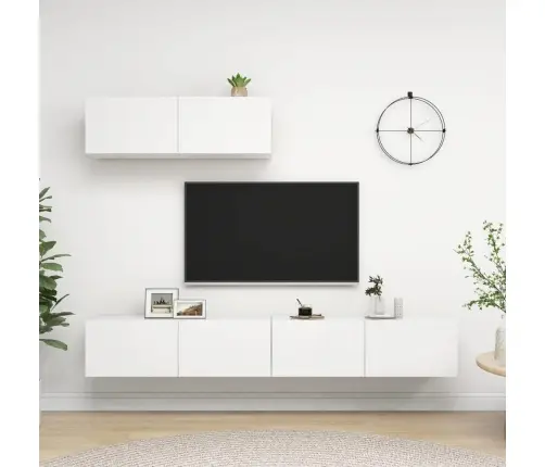 Televizoriaus Spintelės, 3Vnt., Baltos, Apdirbta Mediena