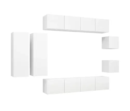 8-Osaline Telerikappide Komplekt, Valge, Tehispuit
