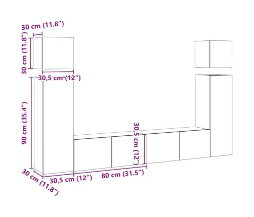8-Osaline Telerikappide Komplekt, Valge, Tehispuit