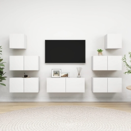 7-Daļīgs Tv Plauktu Komplekts, Balts, Inženierijas Koks Vidaxl
